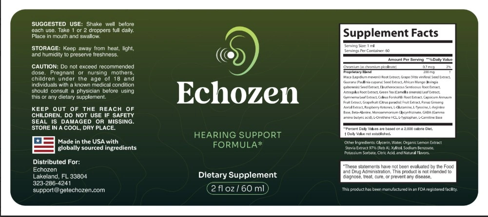 EchoZen supplement facts and ingredient label